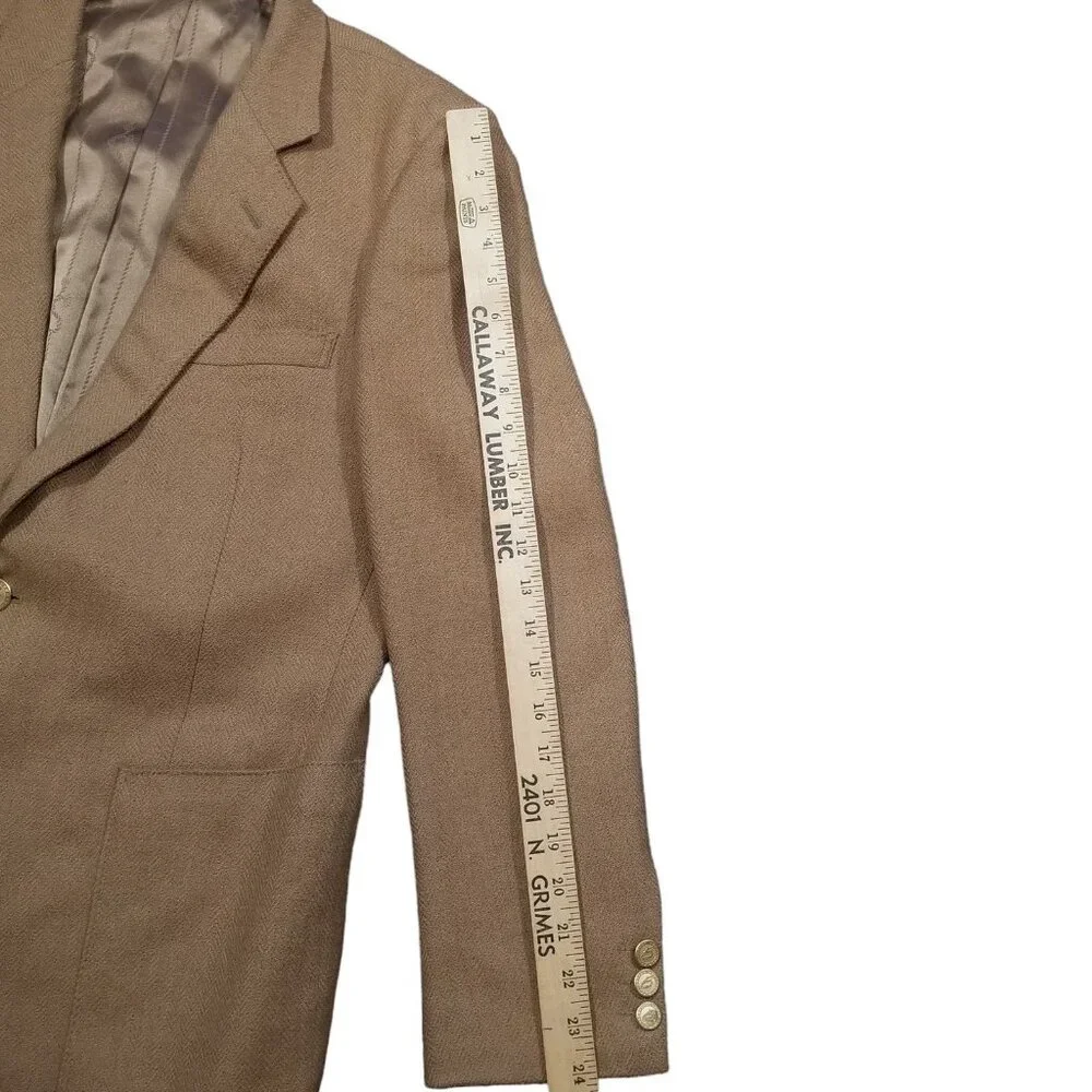 Mens Vtg Y2K Bartolini Blazer Sport Coat Camel Hair Wool Herringbone Gold Button